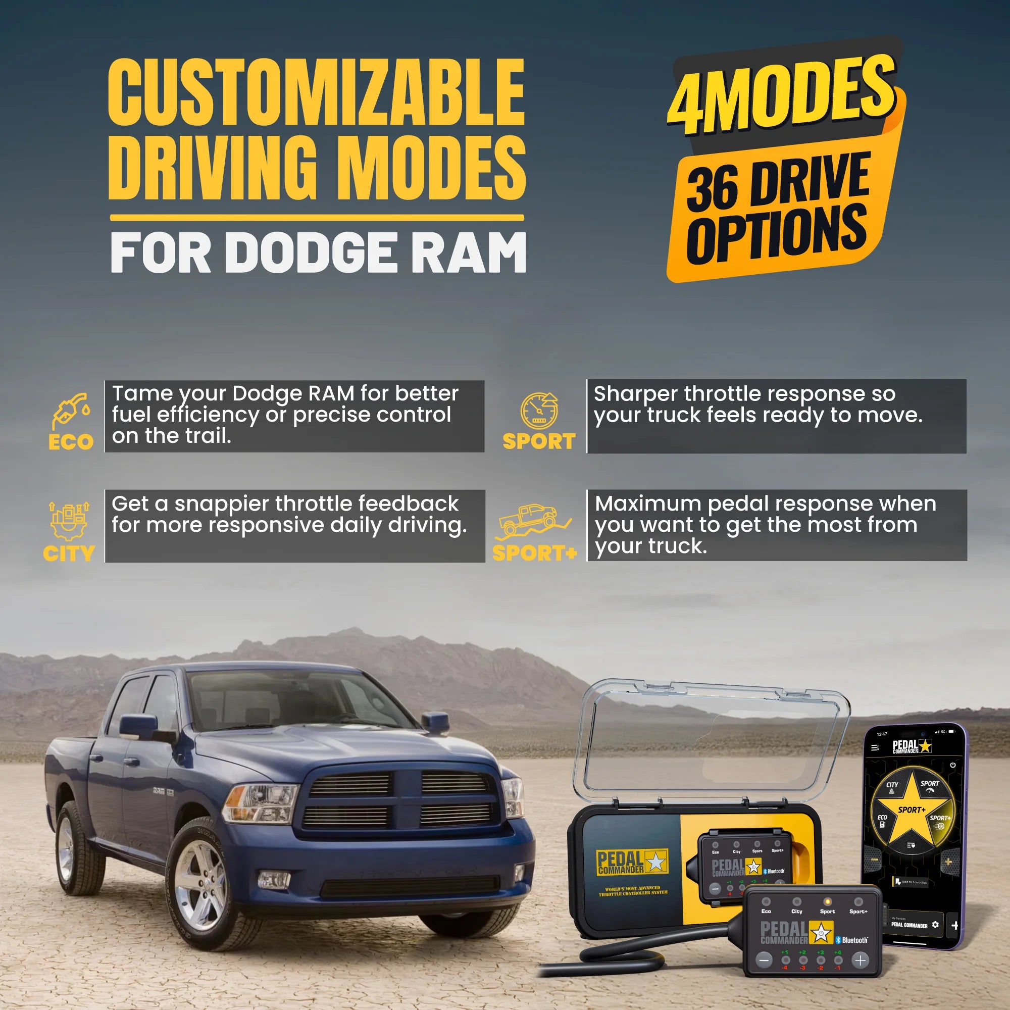 Pedal Commander for dodge ram 4 modes