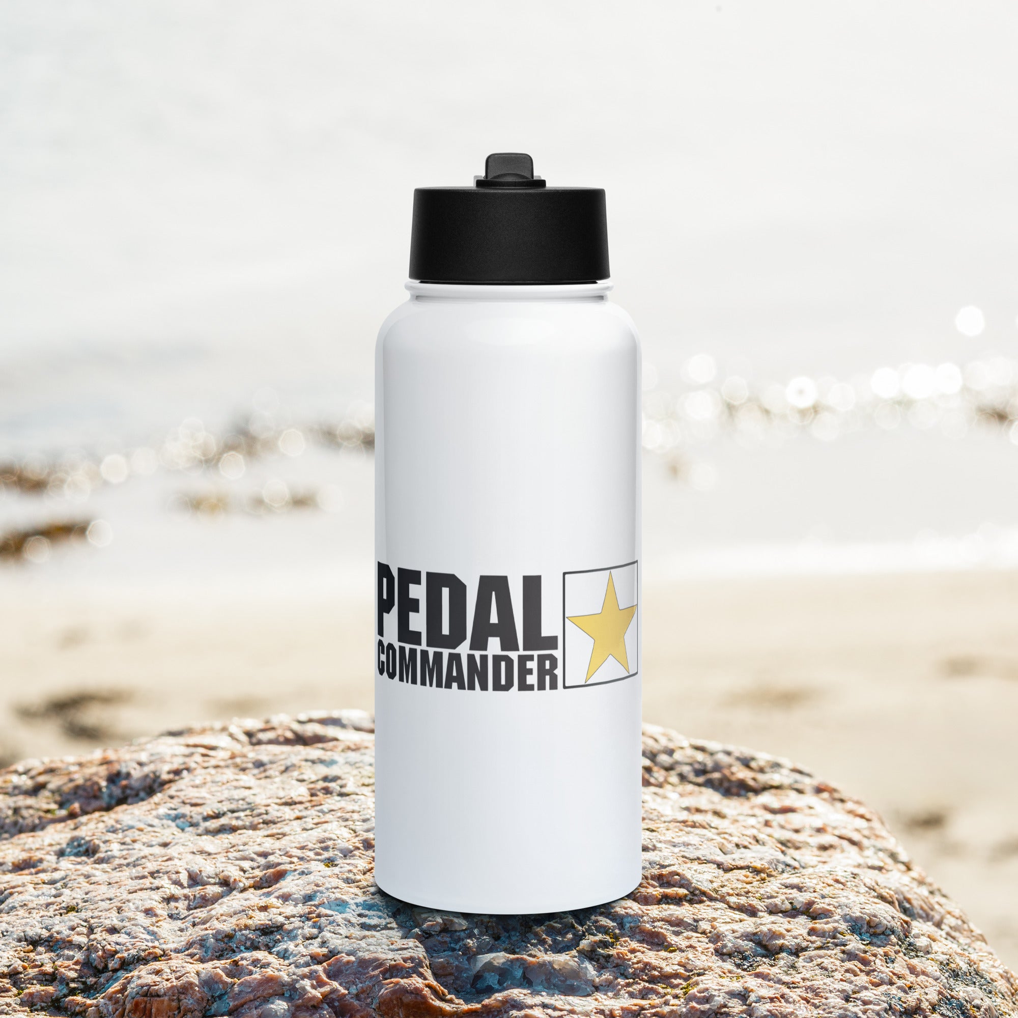 Stainless steel Pedal Commander water bottle with a straw lid